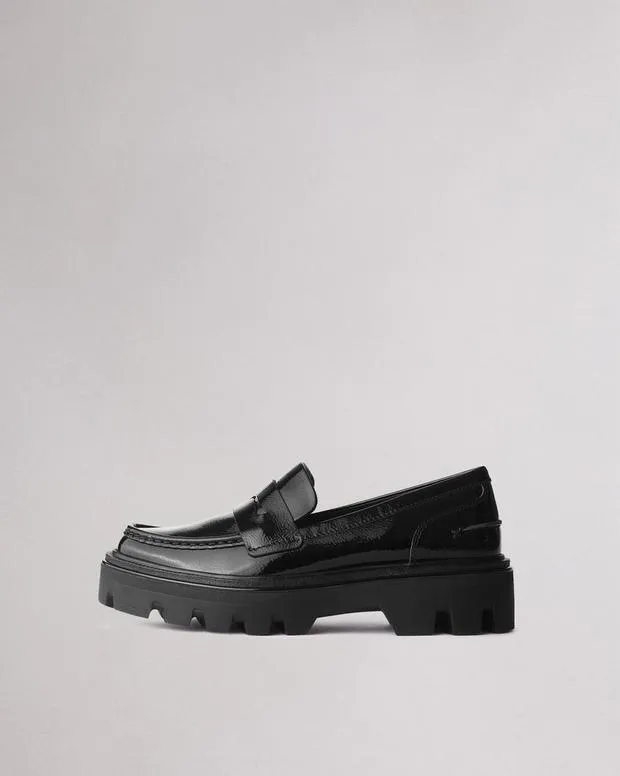 Flats rag and bone Women Quinn Leather Loafer Black PatentTaupe Patent