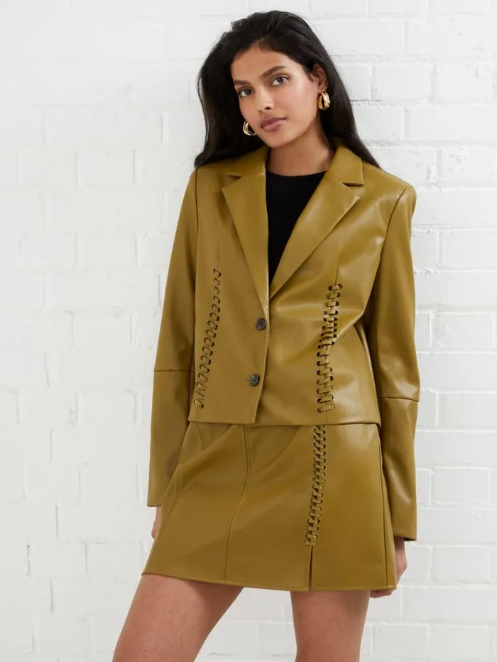 French Connection Coats and Jackets Crolenda Pu LaceUp Cropped Blazer Nutria 8211 Woman French Connection Coats and Jackets Crolenda Pu LaceUp Cropped Blazer Nutria 8211 Woman