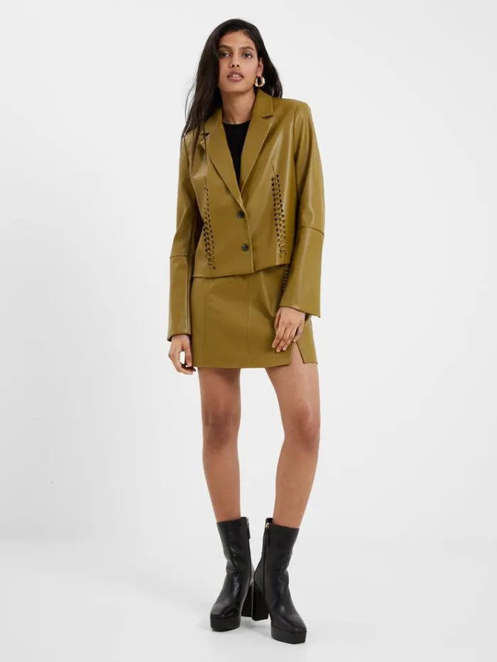 French Connection Coats and Jackets Crolenda Pu LaceUp Cropped Blazer Nutria 8211 Woman