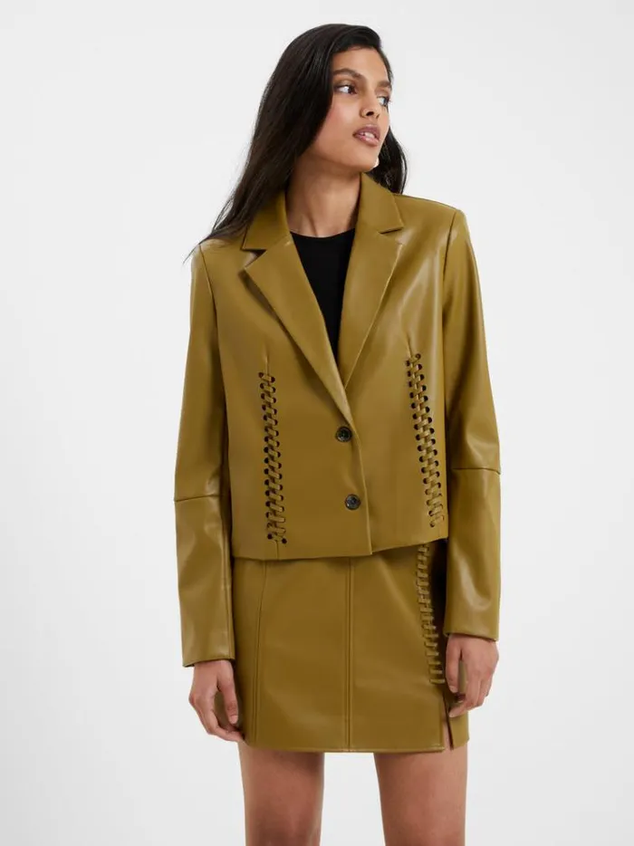 French Connection Coats and Jackets Crolenda Pu LaceUp Cropped Blazer Nutria 8211 Woman