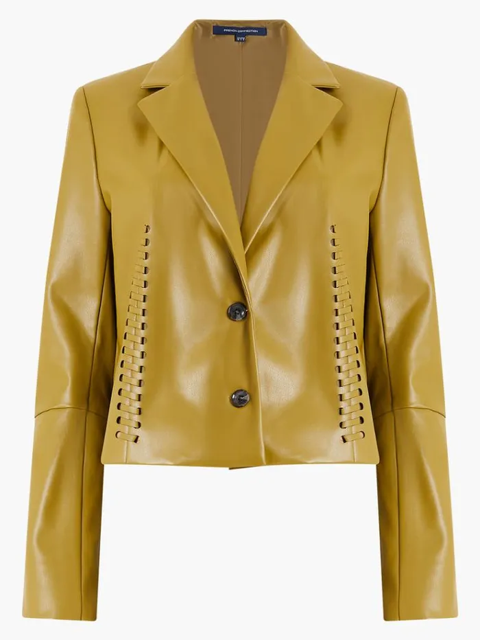 French Connection Coats and Jackets Crolenda Pu LaceUp Cropped Blazer Nutria 8211 Woman