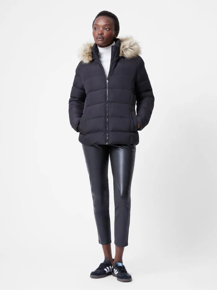 French Connection Coats and Jackets Faux Fur Hooded Puffer Jacket Black 8211 Woman