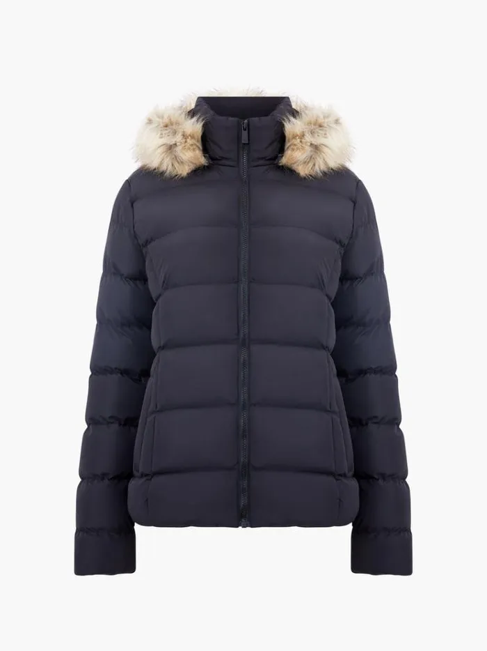 French Connection Coats and Jackets Faux Fur Hooded Puffer Jacket Black 8211 Woman