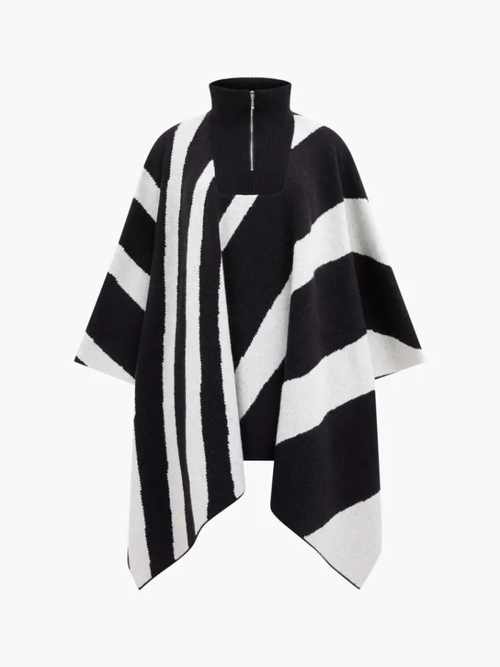 French Connection Coats and Jackets Julianna Knit Poncho Blackoutclass Cream 8211 Woman