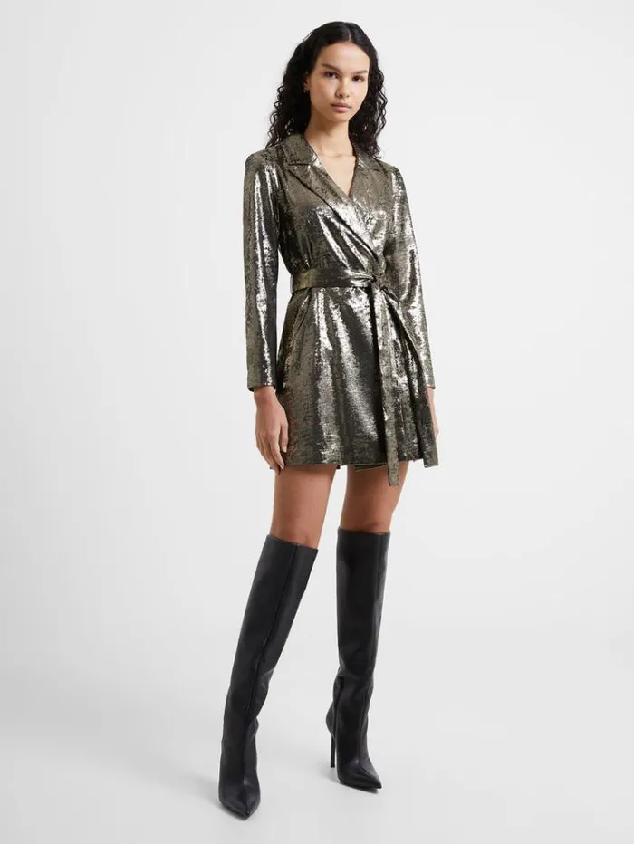 French Connection Dresses Alara Molten Metallic Tuxedo Mini Dress Metallic 8211 Woman French Connection Dresses Alara Molten Metallic Tuxedo Mini Dress Metallic 8211 Woman
