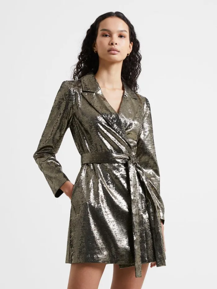 French Connection Dresses Alara Molten Metallic Tuxedo Mini Dress Metallic 8211 Woman