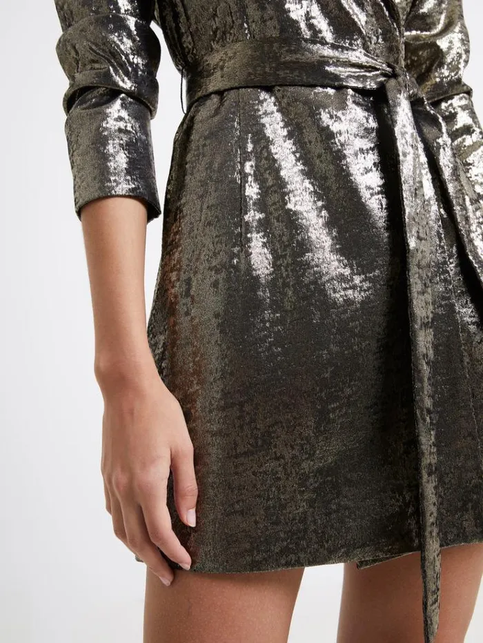 French Connection Dresses Alara Molten Metallic Tuxedo Mini Dress Metallic 8211 Woman
