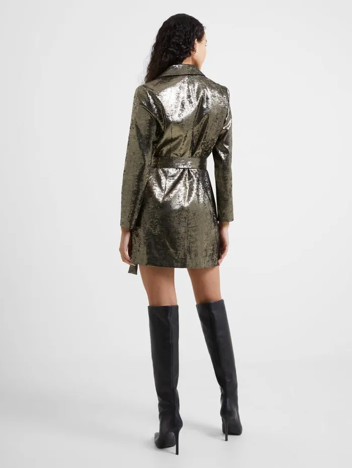 French Connection Dresses Alara Molten Metallic Tuxedo Mini Dress Metallic 8211 Woman