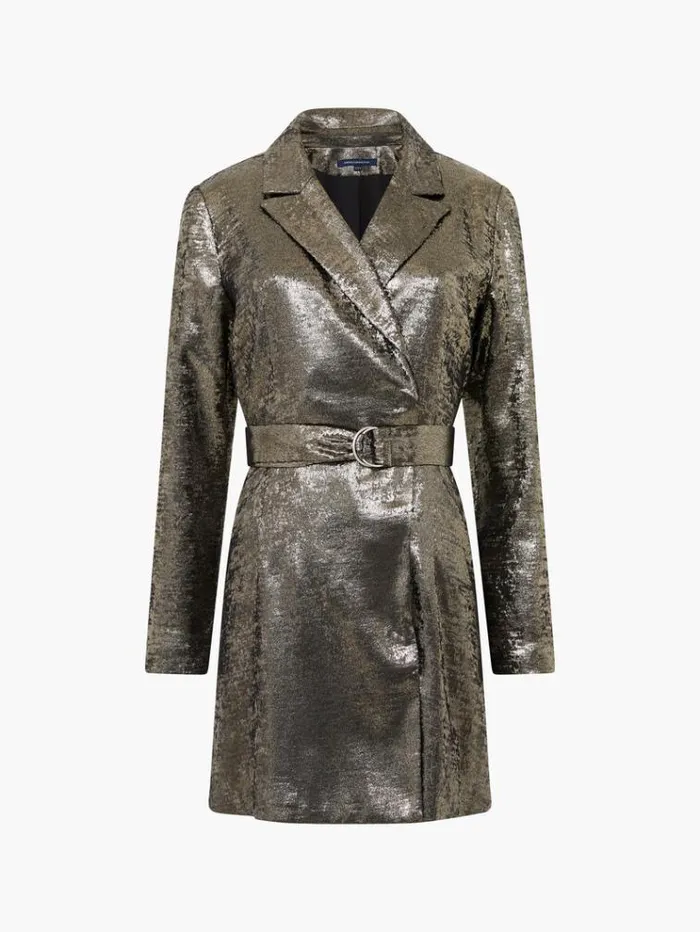 French Connection Dresses Alara Molten Metallic Tuxedo Mini Dress Metallic 8211 Woman