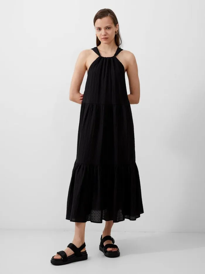 French Connection Dresses Aleska Textured Midaxi Dress Black 8211 Woman