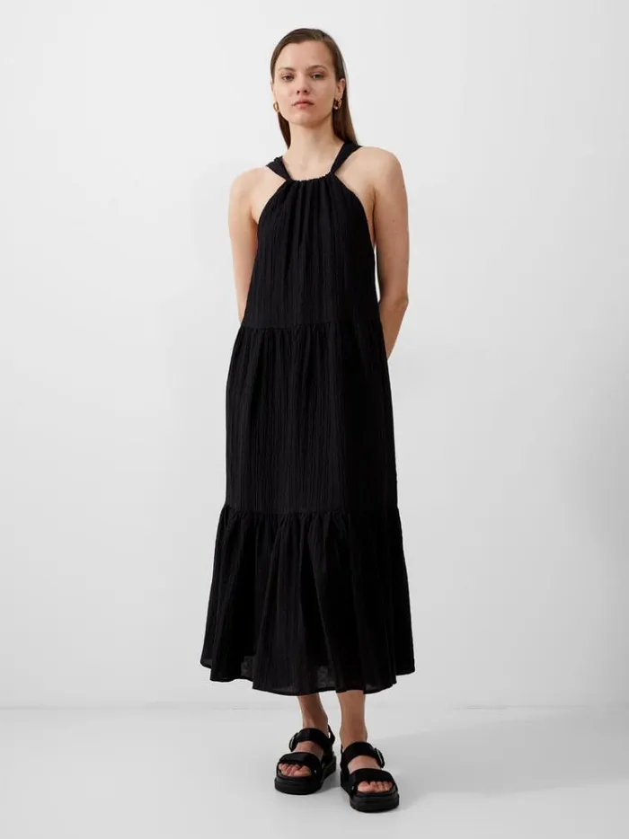 French Connection Dresses Aleska Textured Midaxi Dress Black 8211 Woman