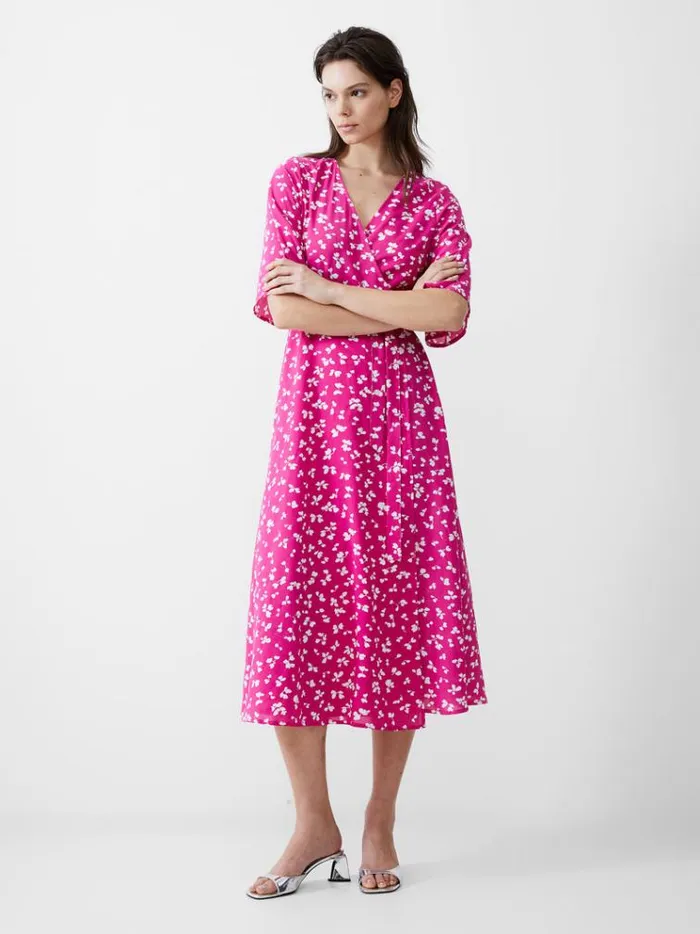 French Connection Dresses Bonita Wrap Angel Dress Wild Rosawhite 8211 Woman