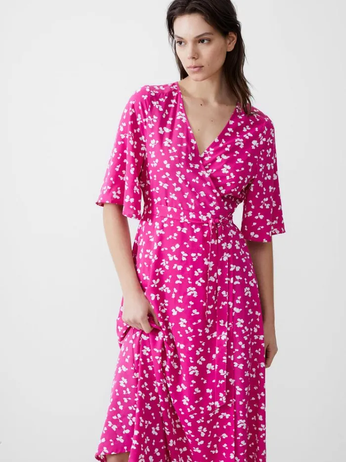 French Connection Dresses Bonita Wrap Angel Dress Wild Rosawhite 8211 Woman