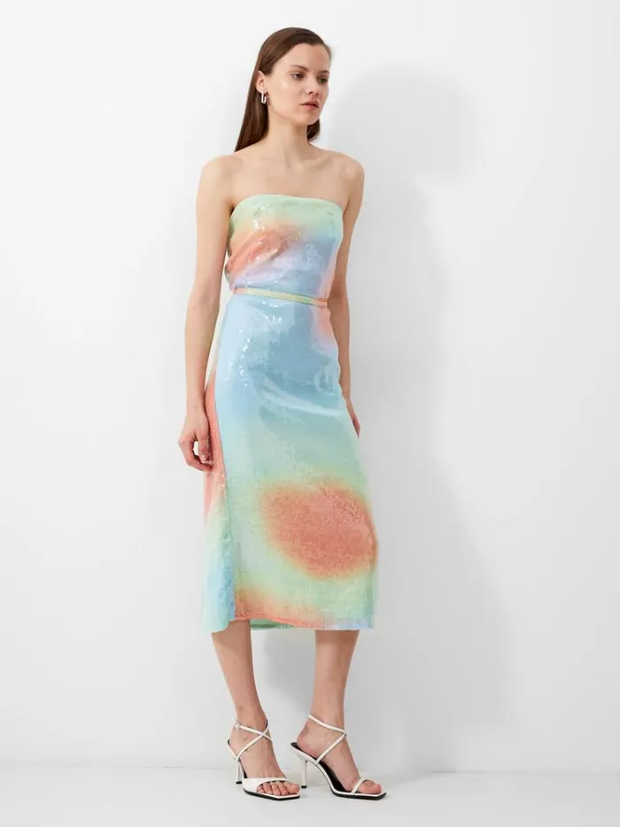 French Connection Dresses Carwen Anisha Sequin Strapless Dress Blue Mist 8211 Woman