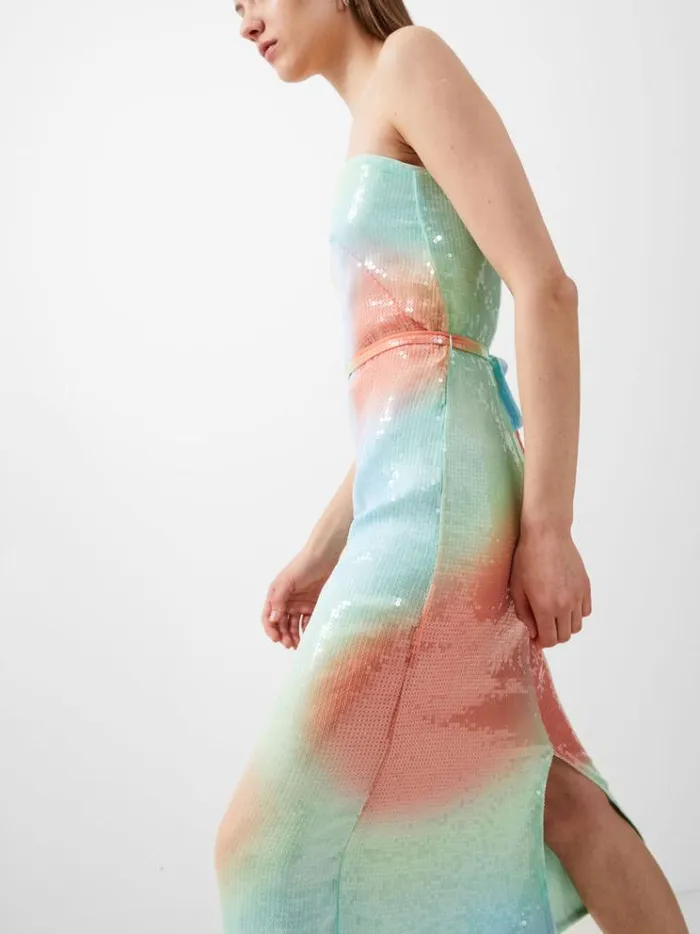 French Connection Dresses Carwen Anisha Sequin Strapless Dress Blue Mist 8211 Woman