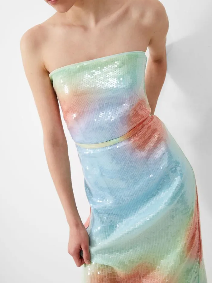 French Connection Dresses Carwen Anisha Sequin Strapless Dress Blue Mist 8211 Woman