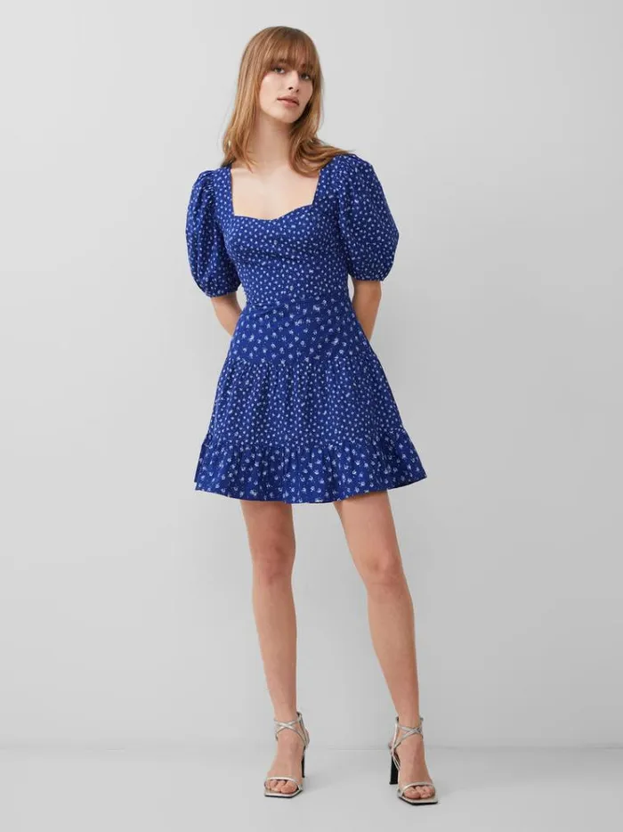French Connection Dresses Cotton Printed Sweetheart Mini Dress Cobalt 8211 Woman French Connection Dresses Cotton Printed Sweetheart Mini Dress Cobalt 8211 Woman
