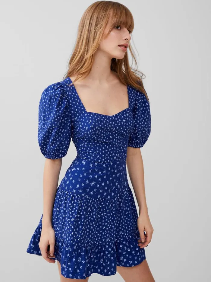 French Connection Dresses Cotton Printed Sweetheart Mini Dress Cobalt 8211 Woman