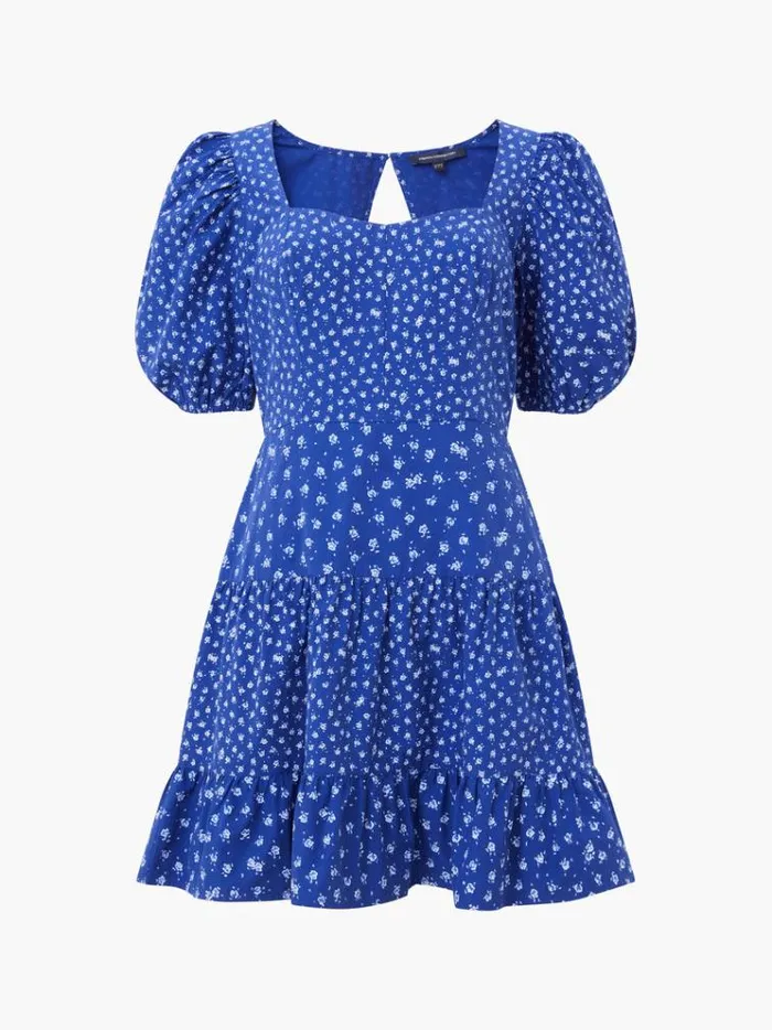 French Connection Dresses Cotton Printed Sweetheart Mini Dress Cobalt 8211 Woman