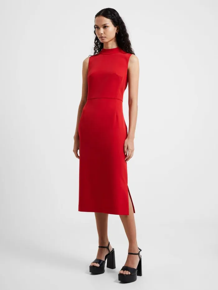 French Connection Dresses Echo Crepe Mock Neck Dress Warm Red 8211 Woman