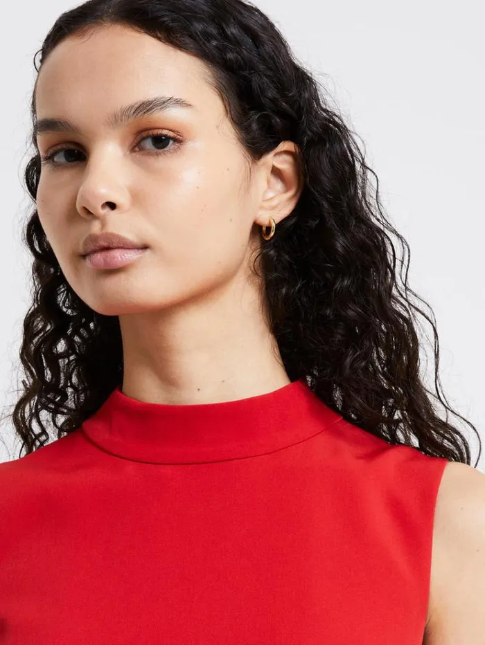 French Connection Dresses Echo Crepe Mock Neck Dress Warm Red 8211 Woman