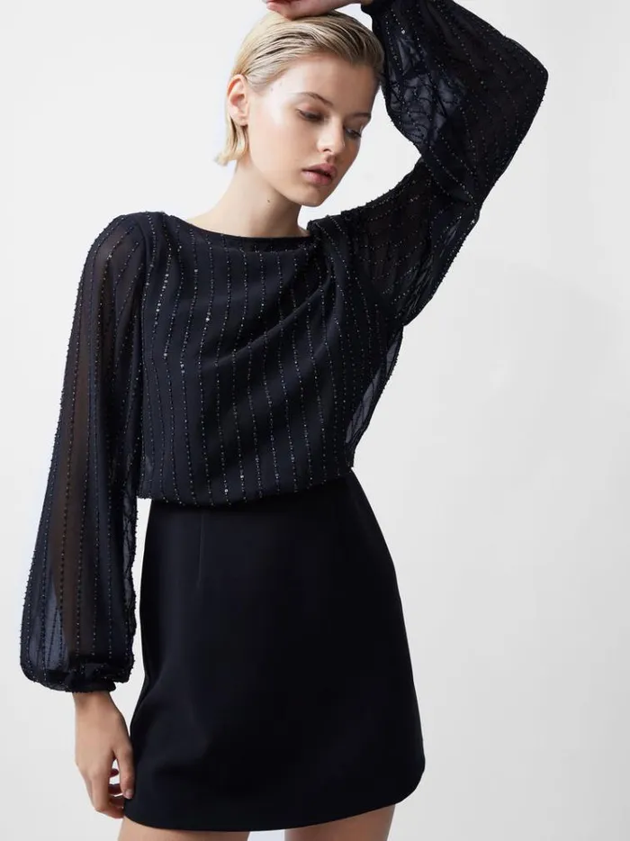 French Connection Dresses Effy Sequin Slash Neck Long Sleeve Dress Blackout Multi 8211 Woman French Connection Dresses Effy Sequin Slash Neck Long Sleeve Dress Blackout Multi 8211 Woman