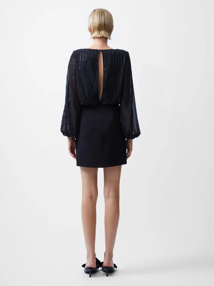 French Connection Dresses Effy Sequin Slash Neck Long Sleeve Dress Blackout Multi 8211 Woman