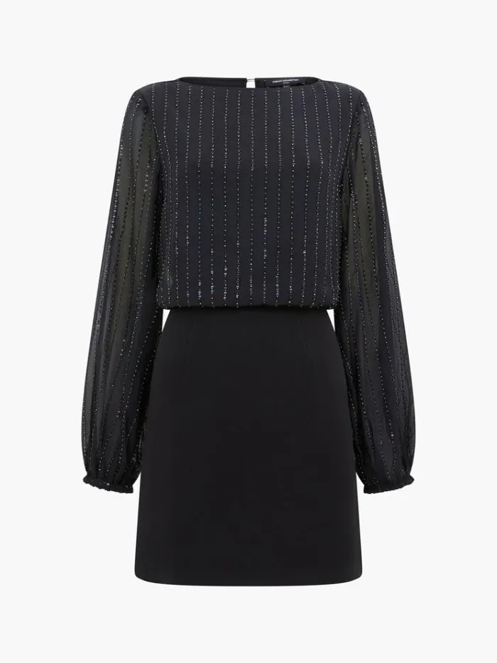 French Connection Dresses Effy Sequin Slash Neck Long Sleeve Dress Blackout Multi 8211 Woman