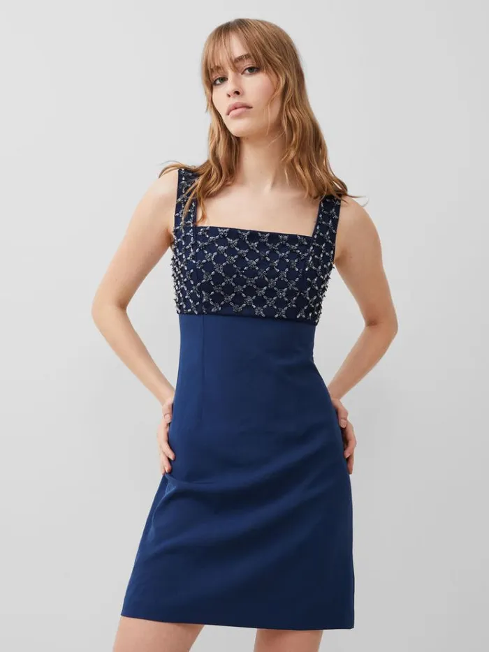 French Connection Dresses Embroidered Darcy Crepe Mini Dress Midnight Blue 8211 Woman French Connection Dresses Embroidered Darcy Crepe Mini Dress Midnight Blue 8211 Woman