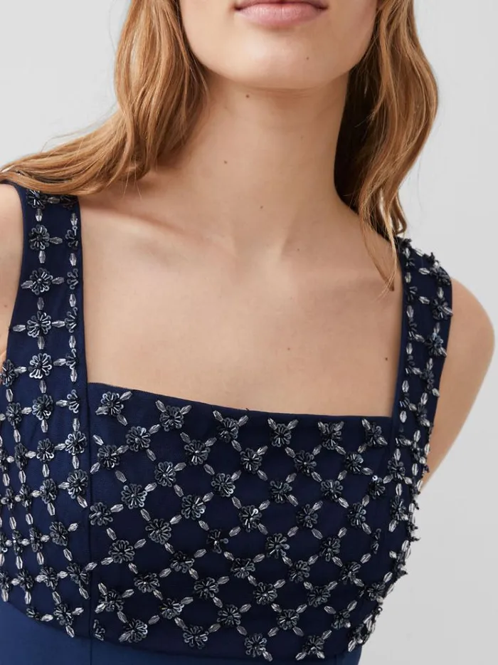 French Connection Dresses Embroidered Darcy Crepe Mini Dress Midnight Blue 8211 Woman