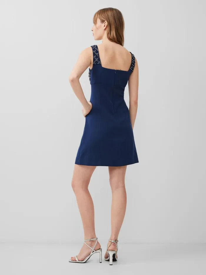 French Connection Dresses Embroidered Darcy Crepe Mini Dress Midnight Blue 8211 Woman