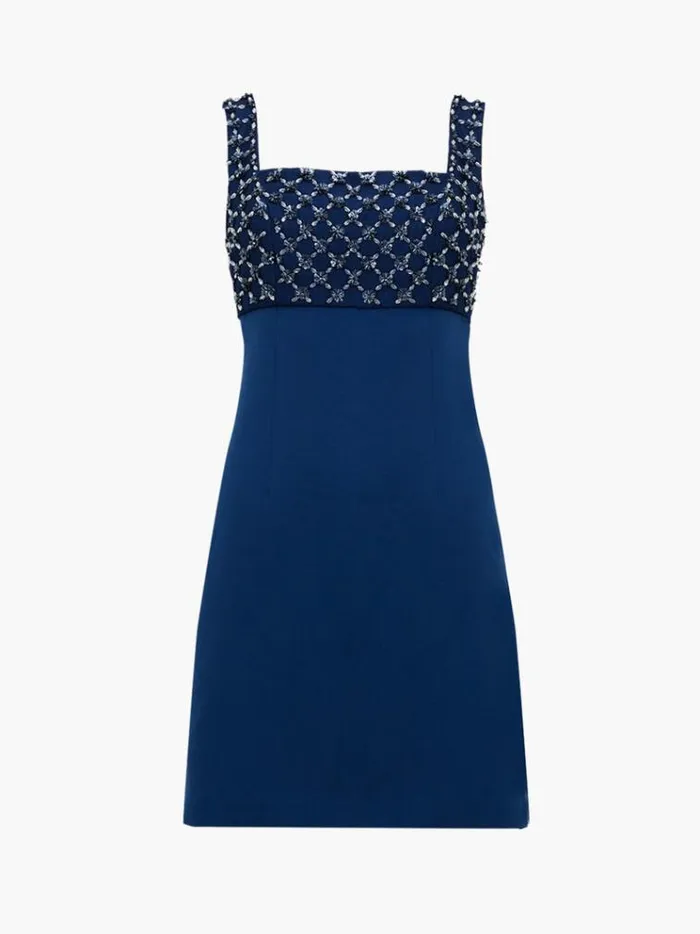 French Connection Dresses Embroidered Darcy Crepe Mini Dress Midnight Blue 8211 Woman