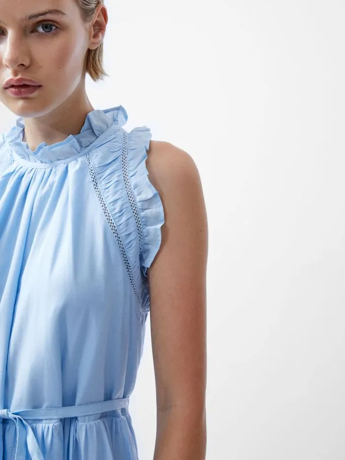 French Connection Dresses Emily Tiered Flared Mini Dress Cashmere Blue 8211 Woman