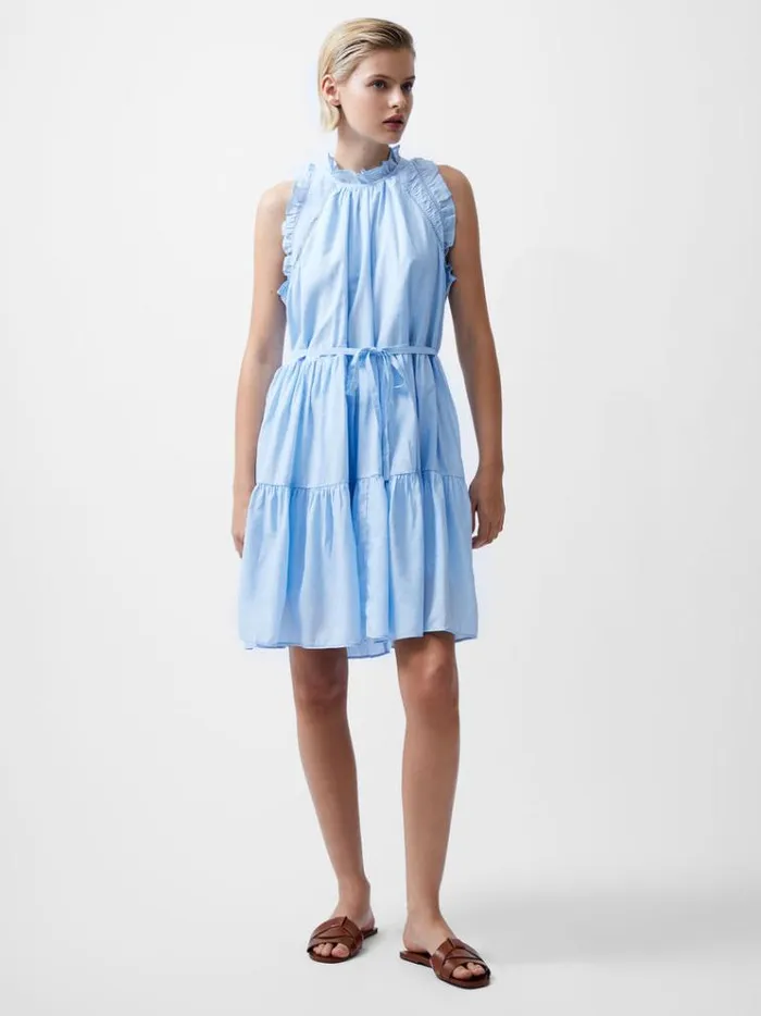 French Connection Dresses Emily Tiered Flared Mini Dress Cashmere Blue 8211 Woman