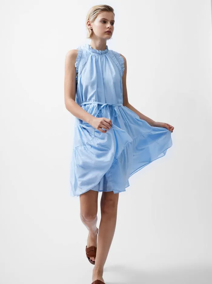 French Connection Dresses Emily Tiered Flared Mini Dress Cashmere Blue 8211 Woman