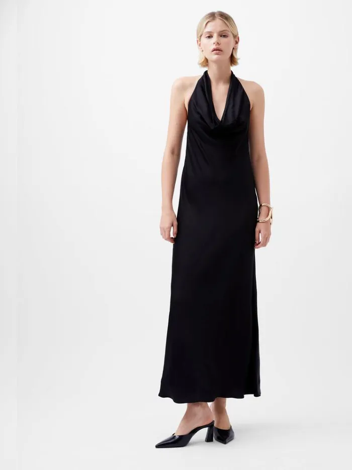 French Connection Dresses Ennis Eco Satin Halterneck Midi Dress Black 8211 Woman