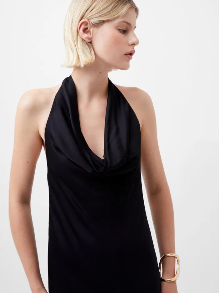 French Connection Dresses Ennis Eco Satin Halterneck Midi Dress Black 8211 Woman