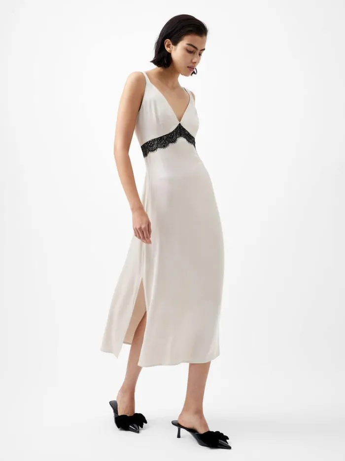 French Connection Dresses Ennis Eco Satin Lace Dress Classic Creamblacko 8211 Woman French Connection Dresses Ennis Eco Satin Lace Dress Classic Creamblacko 8211 Woman