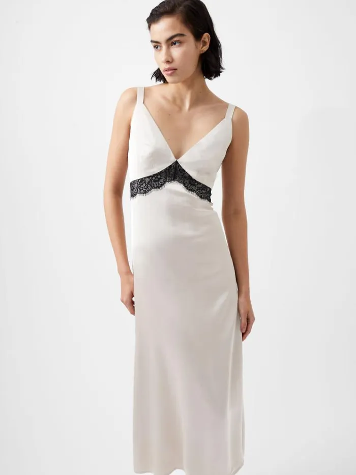 French Connection Dresses Ennis Eco Satin Lace Dress Classic Creamblacko 8211 Woman