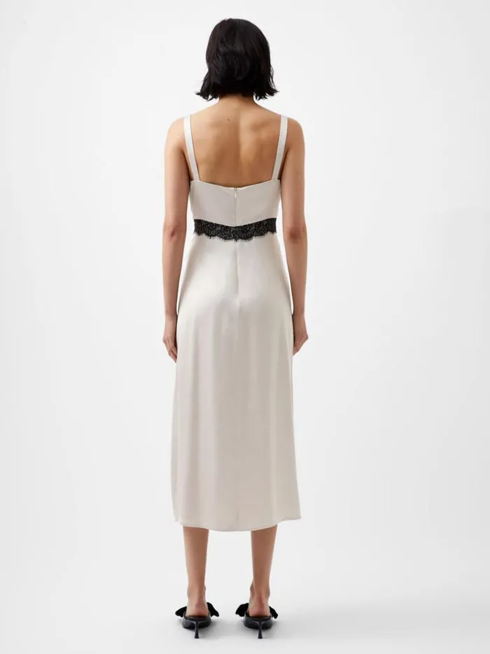French Connection Dresses Ennis Eco Satin Lace Dress Classic Creamblacko 8211 Woman