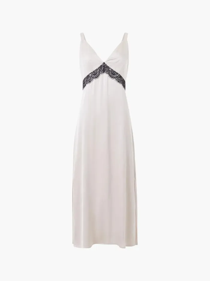 French Connection Dresses Ennis Eco Satin Lace Dress Classic Creamblacko 8211 Woman