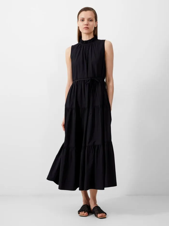 French Connection Dresses Era Poplin Midi Dress Blackout 8211 Woman