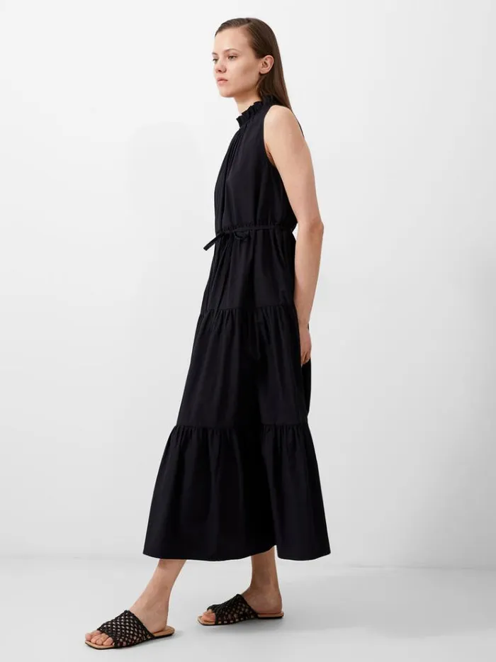 French Connection Dresses Era Poplin Midi Dress Blackout 8211 Woman