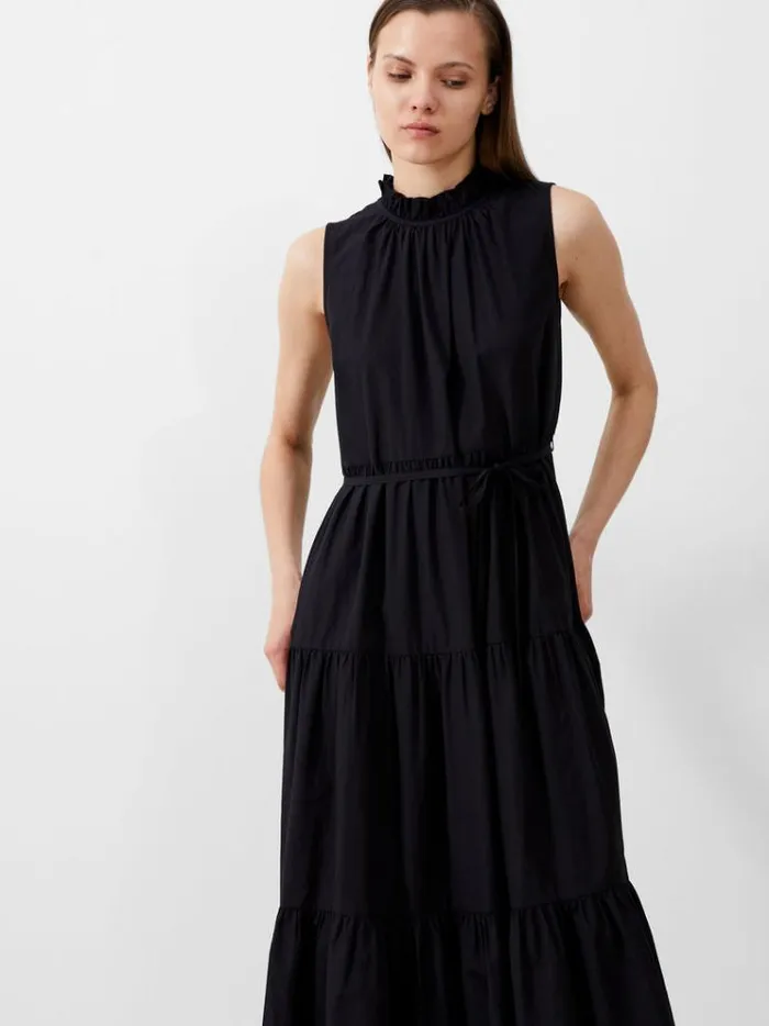 French Connection Dresses Era Poplin Midi Dress Blackout 8211 Woman