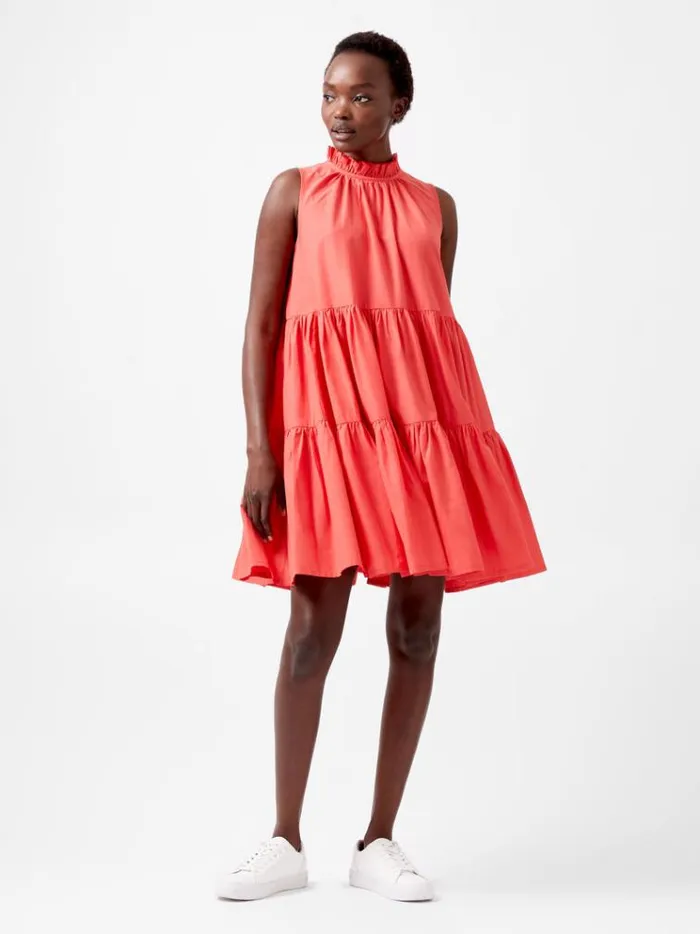 French Connection Dresses Era Poplin Sleeveless High Neck Mini Dress Cayenne Red 8211 Woman