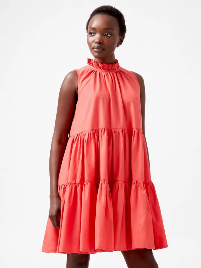 French Connection Dresses Era Poplin Sleeveless High Neck Mini Dress Cayenne Red 8211 Woman