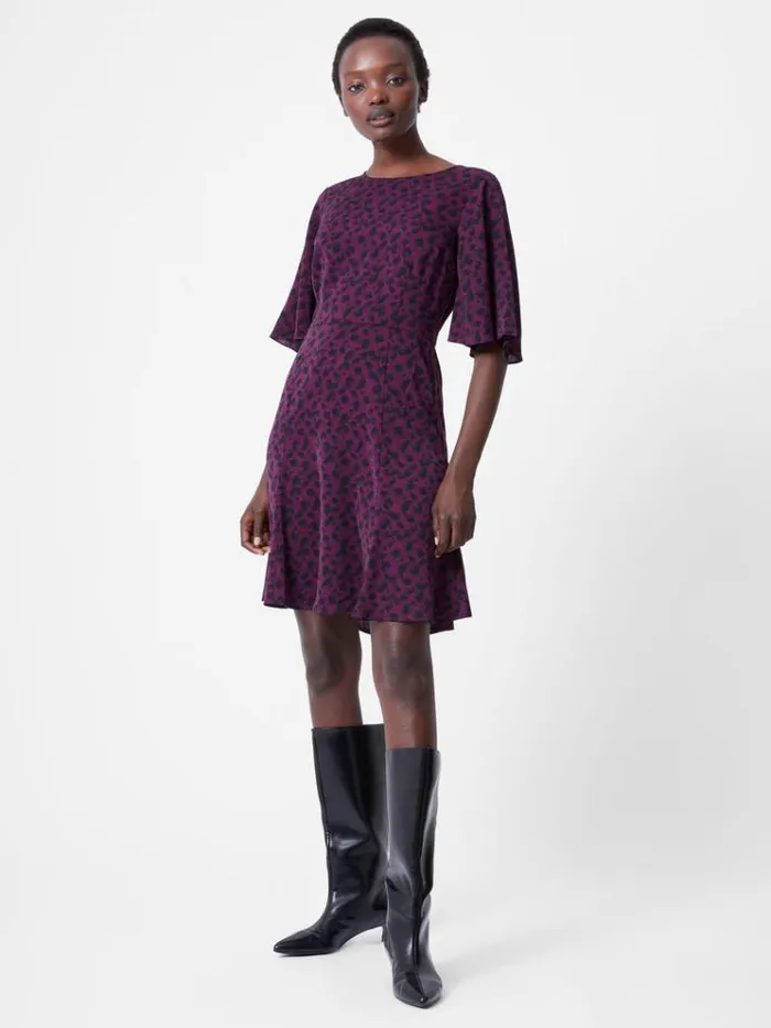 French Connection Dresses Estella Angel Sleeve Leopard Print Dress Blackberry 8211 Woman French Connection Dresses Estella Angel Sleeve Leopard Print Dress Blackberry 8211 Woman