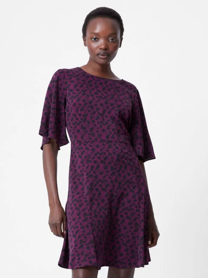 French Connection Dresses Estella Angel Sleeve Leopard Print Dress Blackberry 8211 Woman