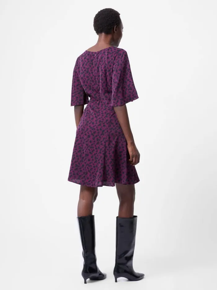 French Connection Dresses Estella Angel Sleeve Leopard Print Dress Blackberry 8211 Woman