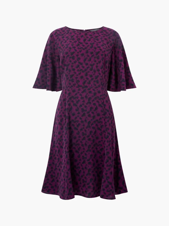 French Connection Dresses Estella Angel Sleeve Leopard Print Dress Blackberry 8211 Woman